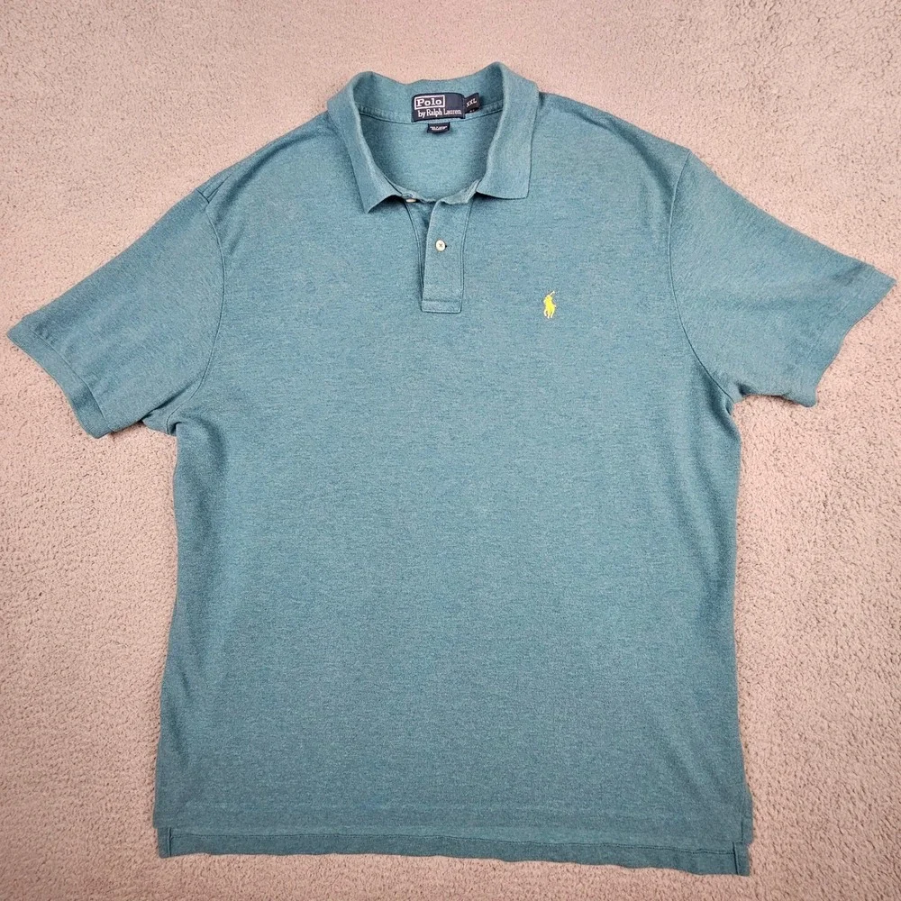 Polo Ralph Lauren Polo Shirt XXL‎ Teal Blue Heathered Preppy Pique Pony Logo Y2K